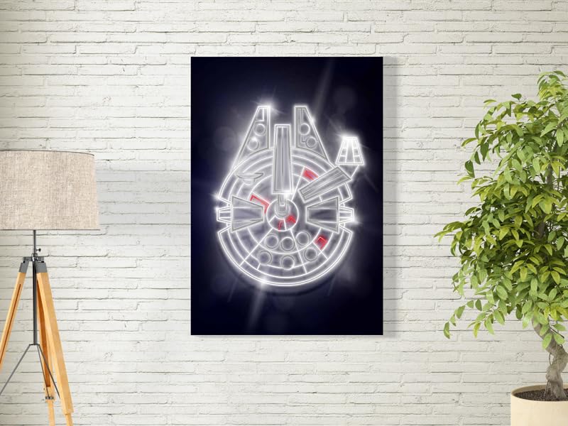 Millenium Falcon neon Wall Art for Decoration easy to hang, 45x70cm, 1Pcs