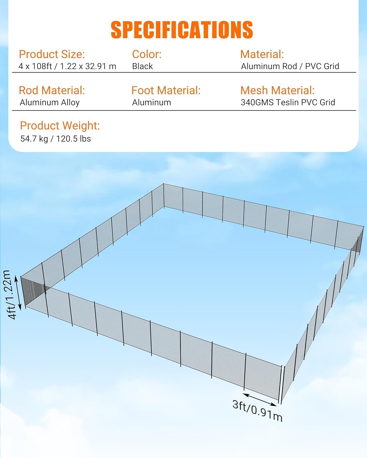 4ft X 12/48/72/108ft Swimming Pool Fences for Inground Pools Safety PVC Mesh DIY - Picture 7 of 9