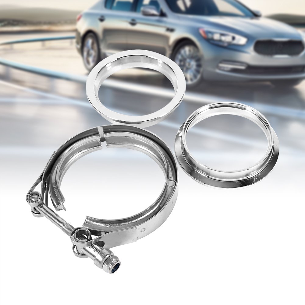 Kit de serrage en V, 7,6 cm en acier inoxydable V-Band Clamp Turbo Downpipe Collier d'échappement avec 2 brides Kit de tuyau d'échappement Turbo Bride mâle femelle en acier inoxydable