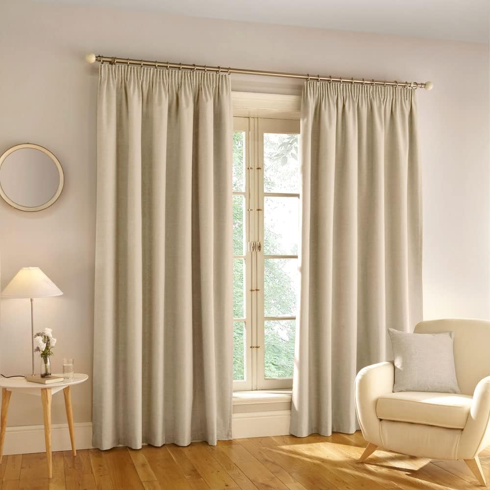 Enhanced LivingHarvard - 100% Blackout Readymade Curtains, Tape Top Curtain (Natural, Width - 90" (229cm) x Drop - 108" (274cm))