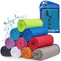 Fit-Flip Airflip Kühltuch - Ice Cooling Towel - das kühlende mikrofaser Sporthandtuch für Nacken und Hals - Kühlhandtuch für Fitness und Sport (blau-roter Rand, 100x30cm)