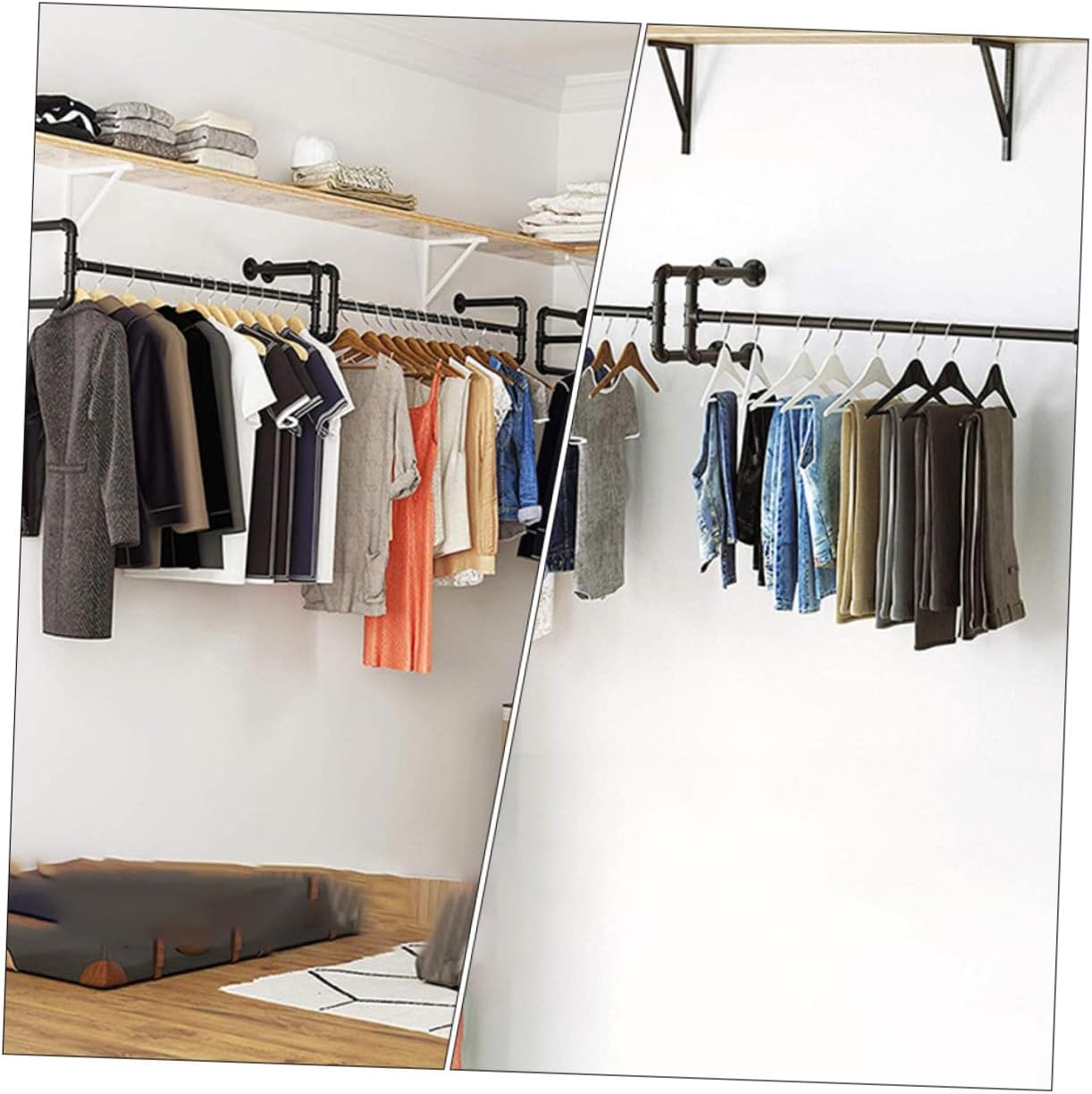 Industrial Style Wall Mounted Clothing Rack, Metal Pipe Garment Holder for Home Storage and Display, Space-saving Clothes Hanging Organizer for Entryway Or Bedroom