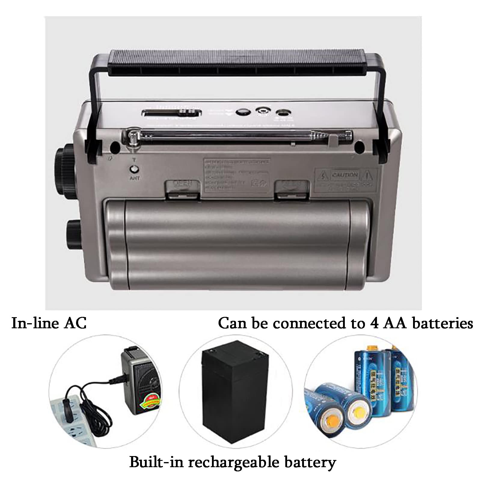 Radio Retro, Reproductor de Casete portátil, Radio y grabadora Retro, Radio de Banda Completa con Soporte U Disk/Bluetooth/Tarjeta TF, 3 Formas de Fuente de alimentación,