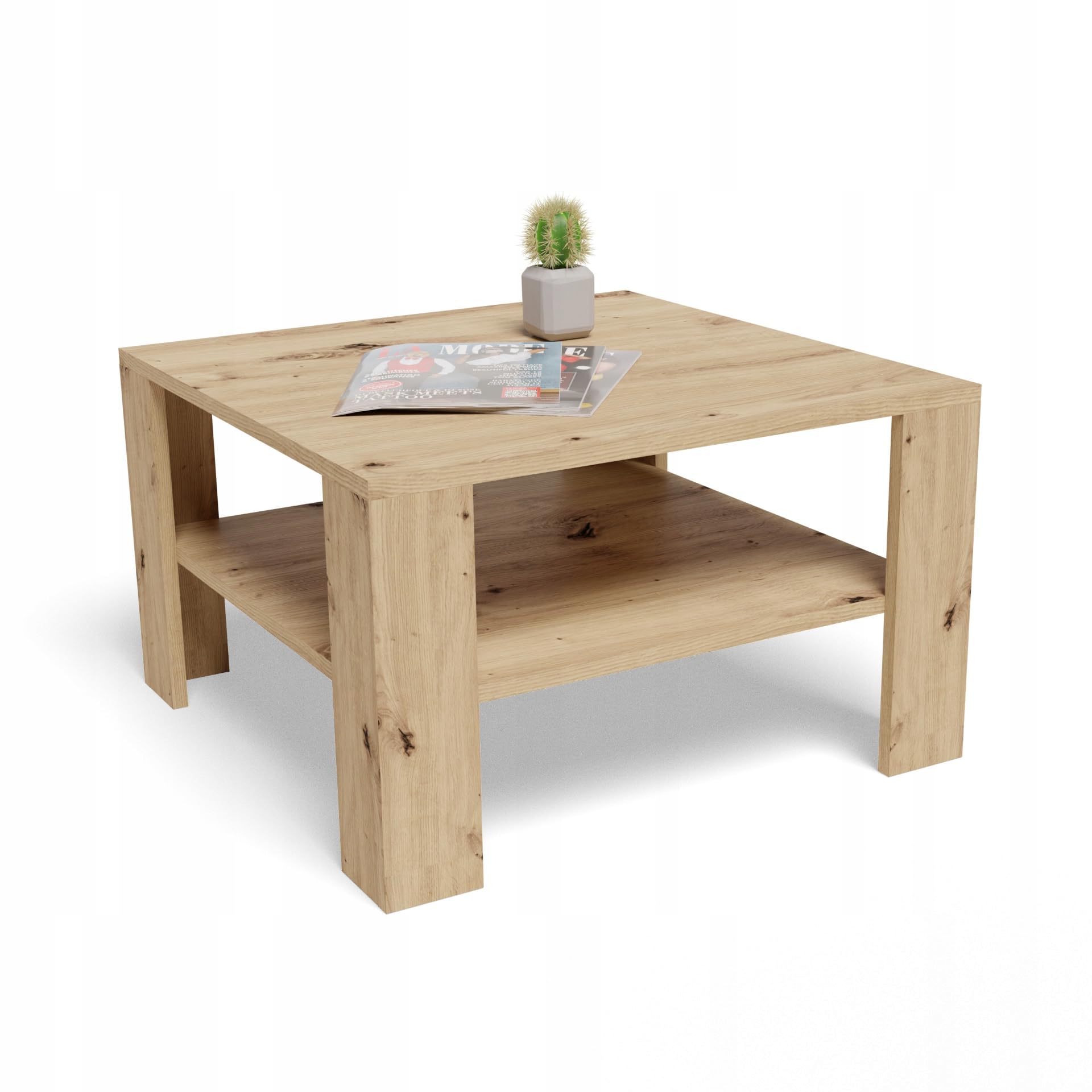 MATKAM Elegante Couchtisch 68x68 cm NIEDRIG EX3, Minimalistisches Design, ideal für Wohn- und Arbeitsräume, einfache Montage (Artisan Eiche)