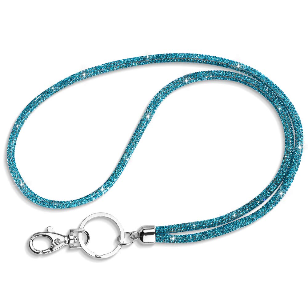 ID Card Holder Lanyard, Artscope 34.8'' All Around Bling Crystal Neck Strap Lanyard Women's Chain ID Badge Holder Necklace, Blue, 80cm/31.5 inch
