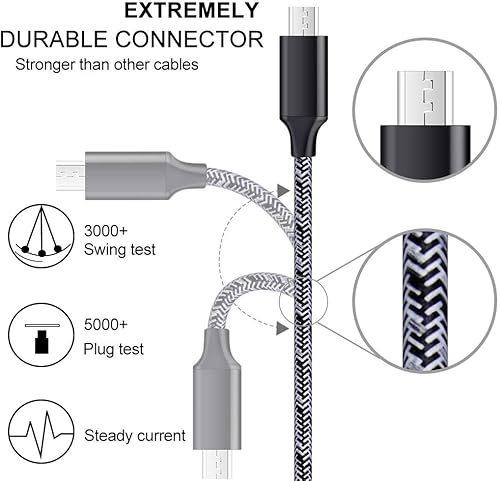 Miniatura 3 de Samsung Galaxy S6 S7 J3 J7 Note 5, LG Stylo 2 3 Plus, tableta, Kindle Fire cable de carga micro USB de 6 pies con carga rápida y enchufe de bloque