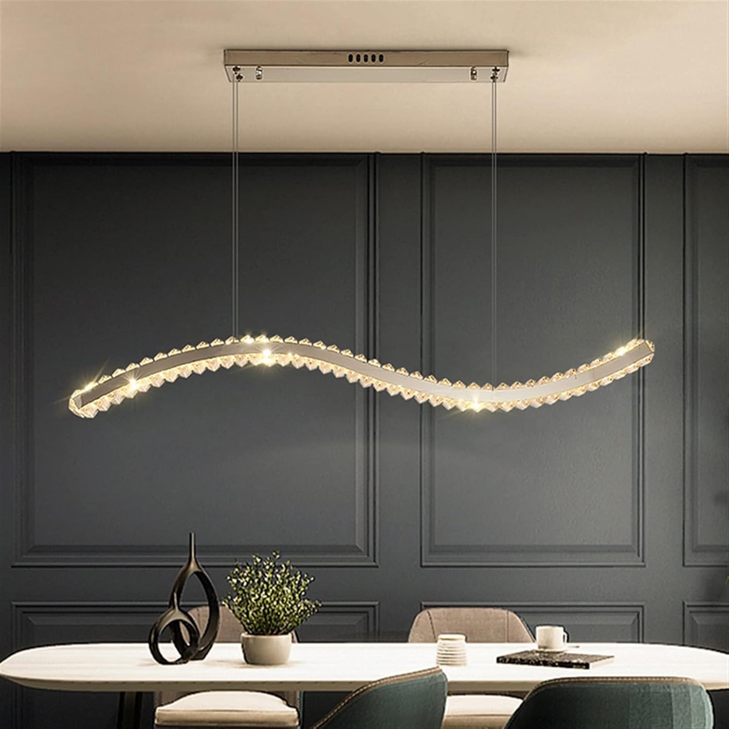 Modern Simple Light Luxury Crystal S-Shaped Chandelier Living Room Bedroom Study Dining Room Led Lighting