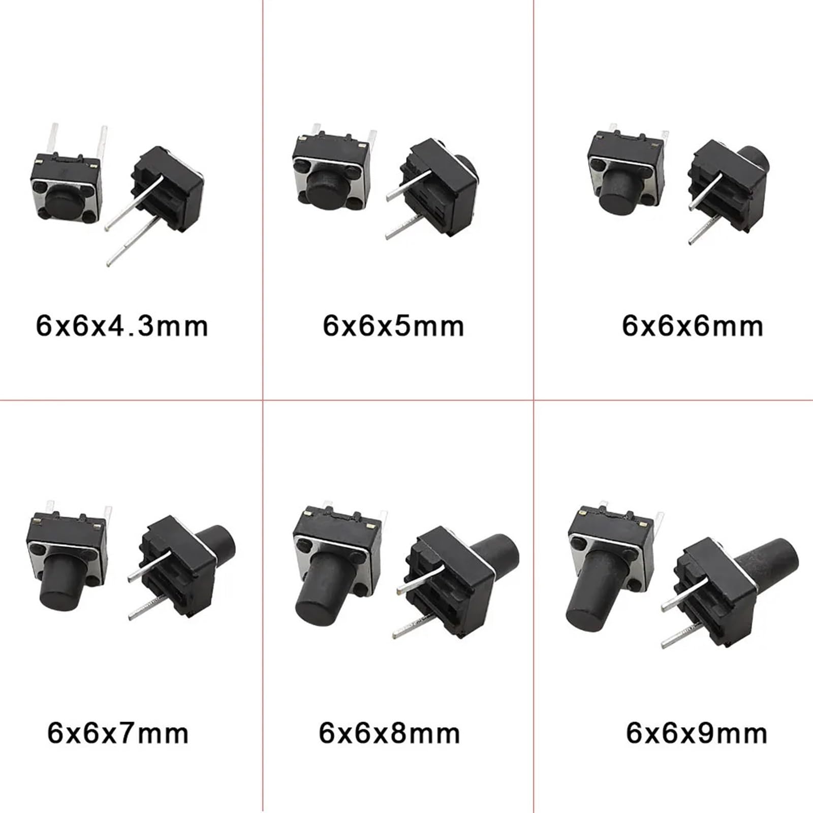100 Pz Micro Interruttore Tattile Momentaneo Tact DIP Switch Pin 6x6mm Micro Touch Interruttore di Pulsante Alto 5mm 6mm 7mm 8mm 9mm(6x6x4.3mm)