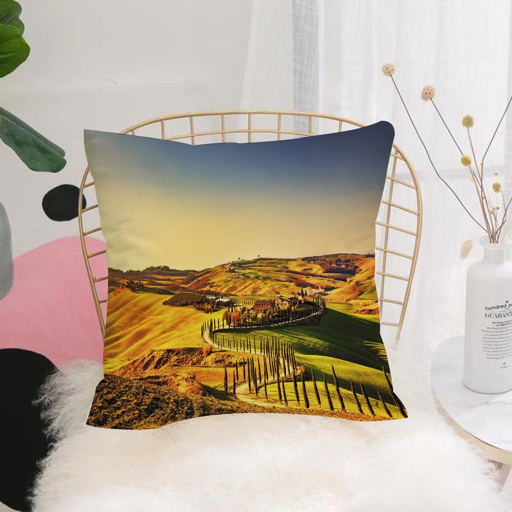 HYOSXW Cushion Cover,Throw Pillow Case Home Decorative for Living Room Bedroom Sofa Chair 16X16 Inch,Italy, Tuscany Crete Senesi rural landscape cypress country farmland Europe dec,Pillowcase 40X40cm