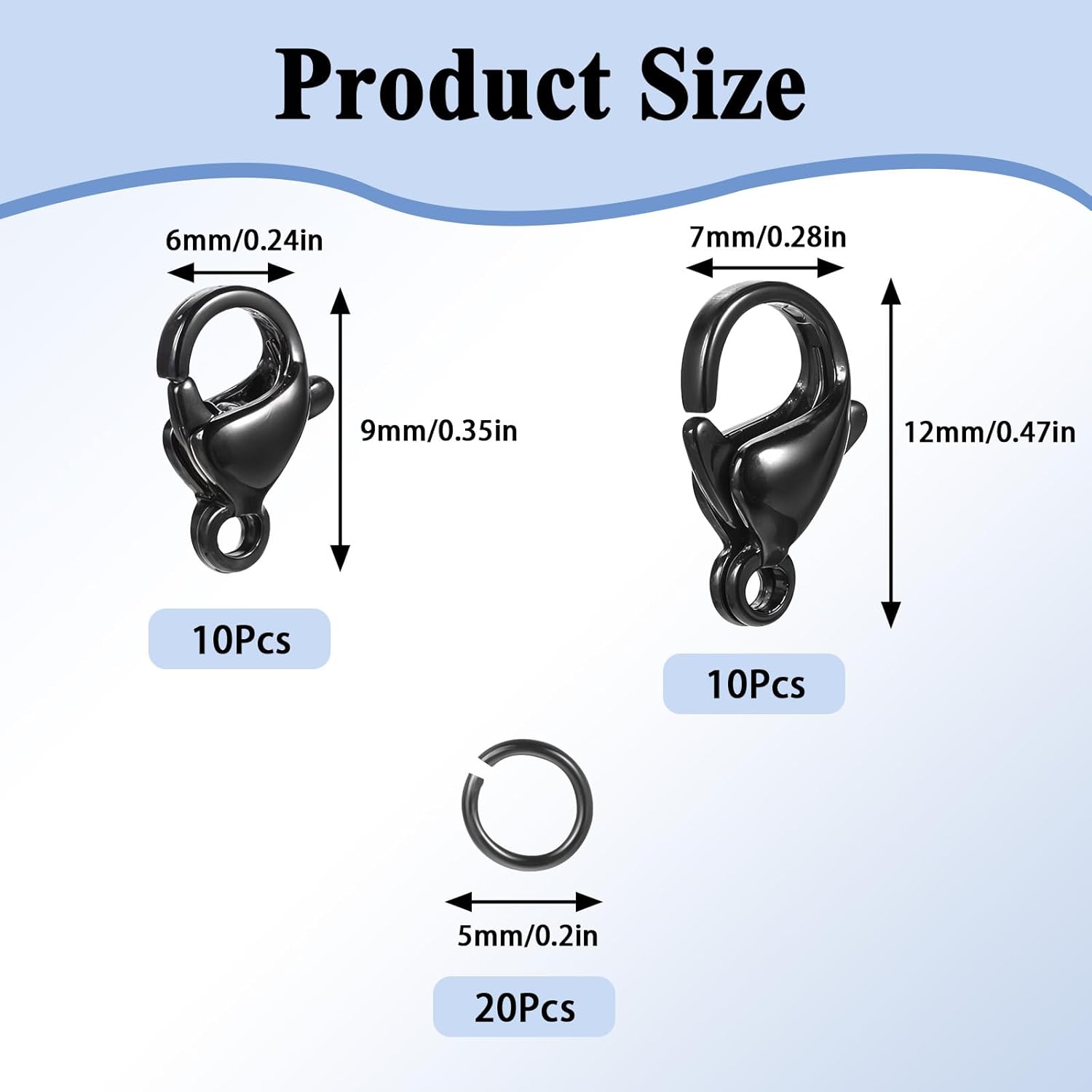 Giantree 40Pcs Lobster Claw Clasps, Black Lobster Clasps with Jump Ring, Stainless Steel Clasps Fastener Hook End Chain Clasp Metal Jewelry Clasps for DIY Bracelet Necklace Jewelry Making - Image 2