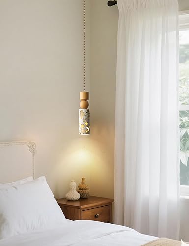Miniatura 2 de Lámpara colgante de isla de cocina lámpara colgante de terrazo y madera, base E26 - Accesorio de iluminación moderno para comedor, dormitorio y sala