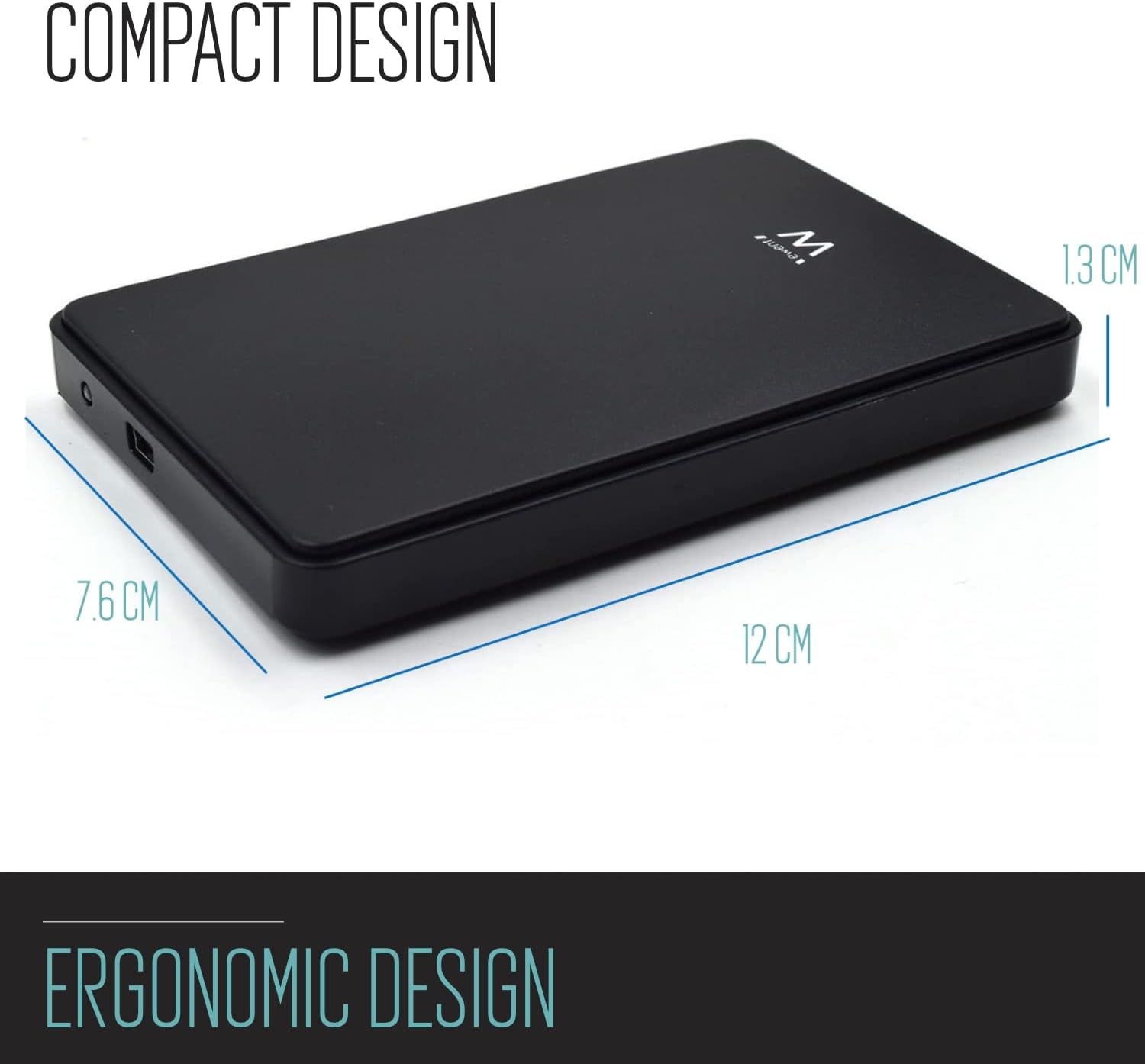 Ewent EW7030 Hard Drive Enclosure dimensions: 12 cm length, 7.6 cm width, 1.3 cm height