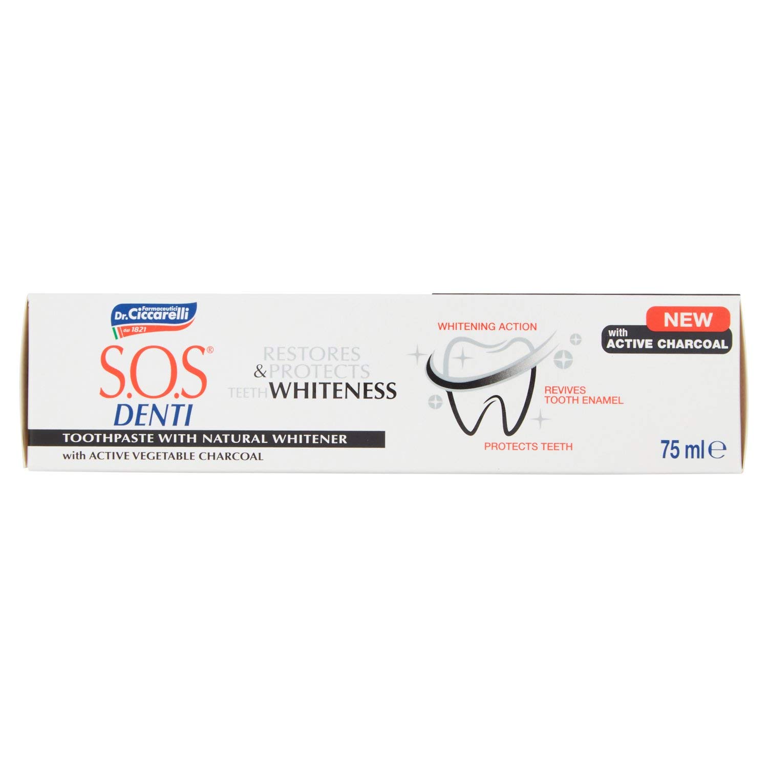 S.O.S Dientes Dr Ciccarelli, Pasta de Dientes Blanqueante Especializada, Contribuye a Restaurar y Proteger el Color Natural de los Dientes, Elimina los Malos Olores, 100% Made in Italy, Tubo de 75 ml