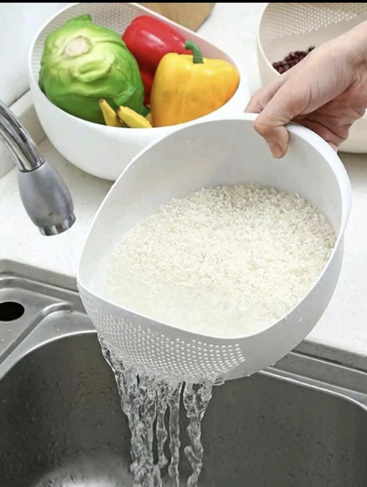 GenericRice Washer Strainer Colanders for Cleaning Vegetable, Fruit, Pasta (Big, White)