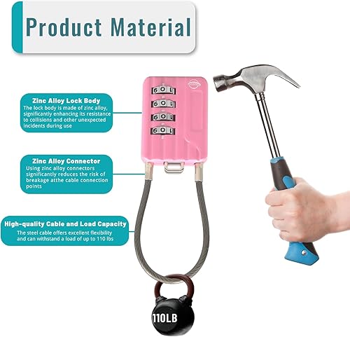 Miniatura 3 de Cable de 4 dígitos con combinación de cerraduras de 4.7 pulgadas para casillero de gimnasio escolar, casco, archivadores, caja de herramientas,