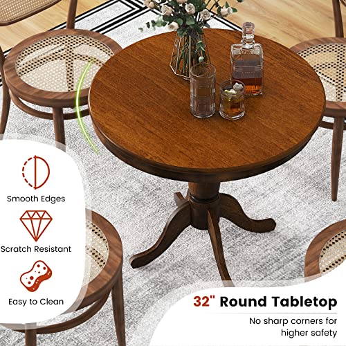 Giantex Table 32" D X 30" H Wooden Round Pub Pedestal Side Table, Adjustable Foot Pads, Spacious Table Top, Multi-Purpose End Table For Bar, Kitchen, Dining Room, Restaurant (32" D, Walnut) #TOP2