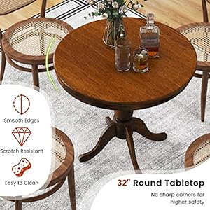Giantex Round Dining Table for 2 4 People 32 D X 30 H Wooden Kitchen Table with Spacious Table Top Pedestal Base End Table Leisure Table for Bar Kitchen Dining Room Restaurant Walnut