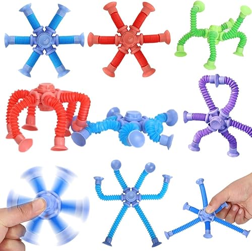 Paquete de 6 tubos Pop Fidget Toys, juguete telescópico con ventosa que cambia de forma, regalos de aprendizaje creativos, alivio del estrés y