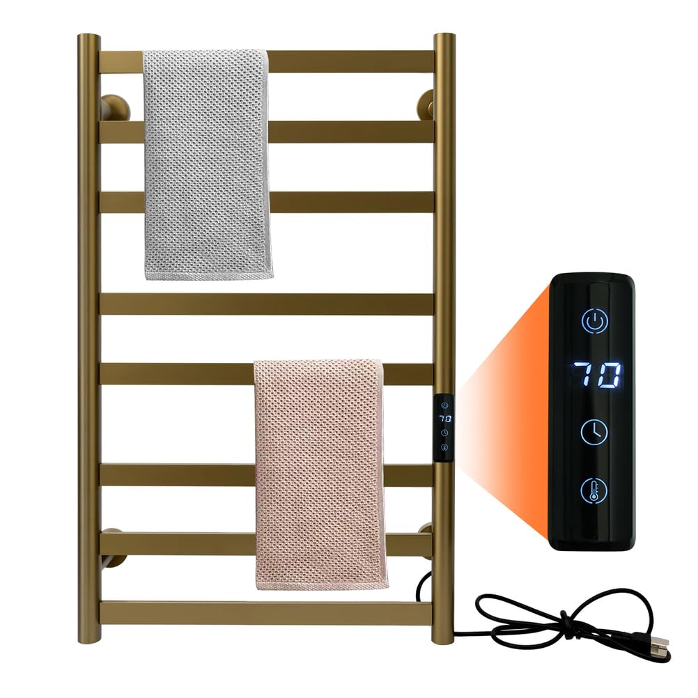 Toallero calentador, cepillado para baño, toallero eléctrico montado en la pared con control de temperatura y temporizador de 1 a 8, enchufable/cableado