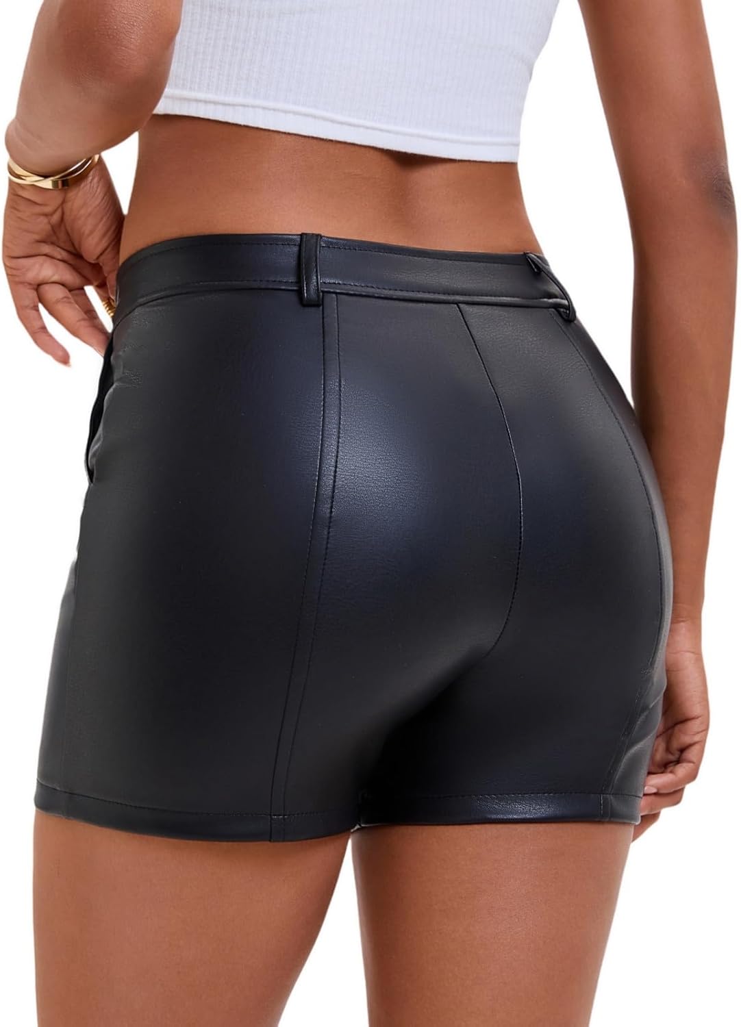 Zebaexf Women Sexy Leather Legging Shorts High Waist Faux Leg Stretchy Shorts PU Leather Pants - Image 6
