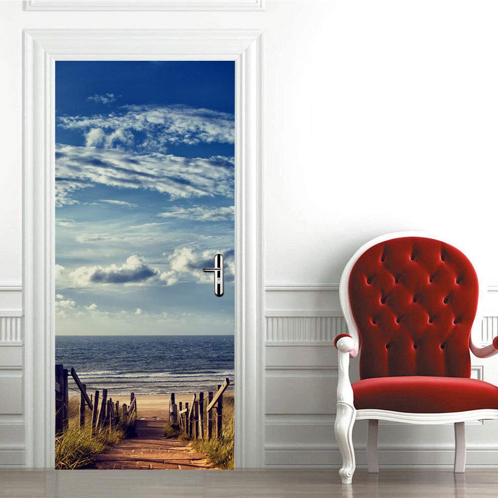 Sticker mural 3D mer pour une décoration de porte trompe l'œil 73x205 cm