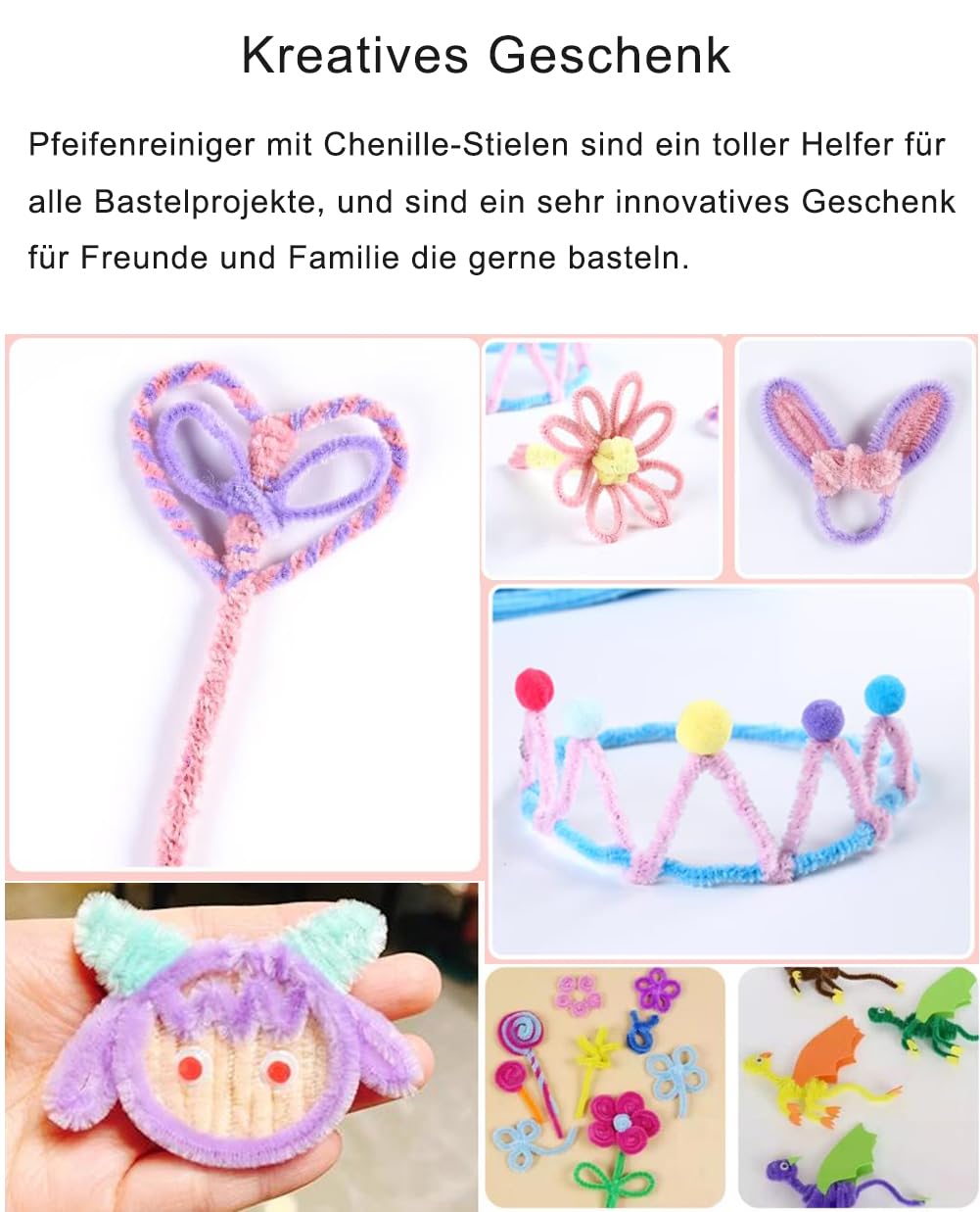 Vordpe 100 stuks pijpenragers, chenilledraad, lange buigpluche 30 cm, voor kinderen, om te knutselen en te decoreren voor doe-het-zelf knutselprojecten (glitter