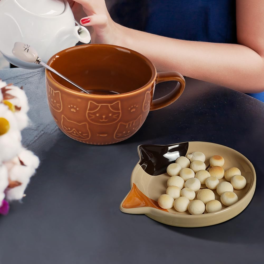 HOTUT Tazza Gatto Caffe Set Ceramica Kawaii, Set di Tazze da Caffè con Coperchi, Tazza da Tè in Ceramica Cartoon, Divertente Gatto Tazze per le Donne, Amici, Bambini, Regalo di Natale, Compleanno