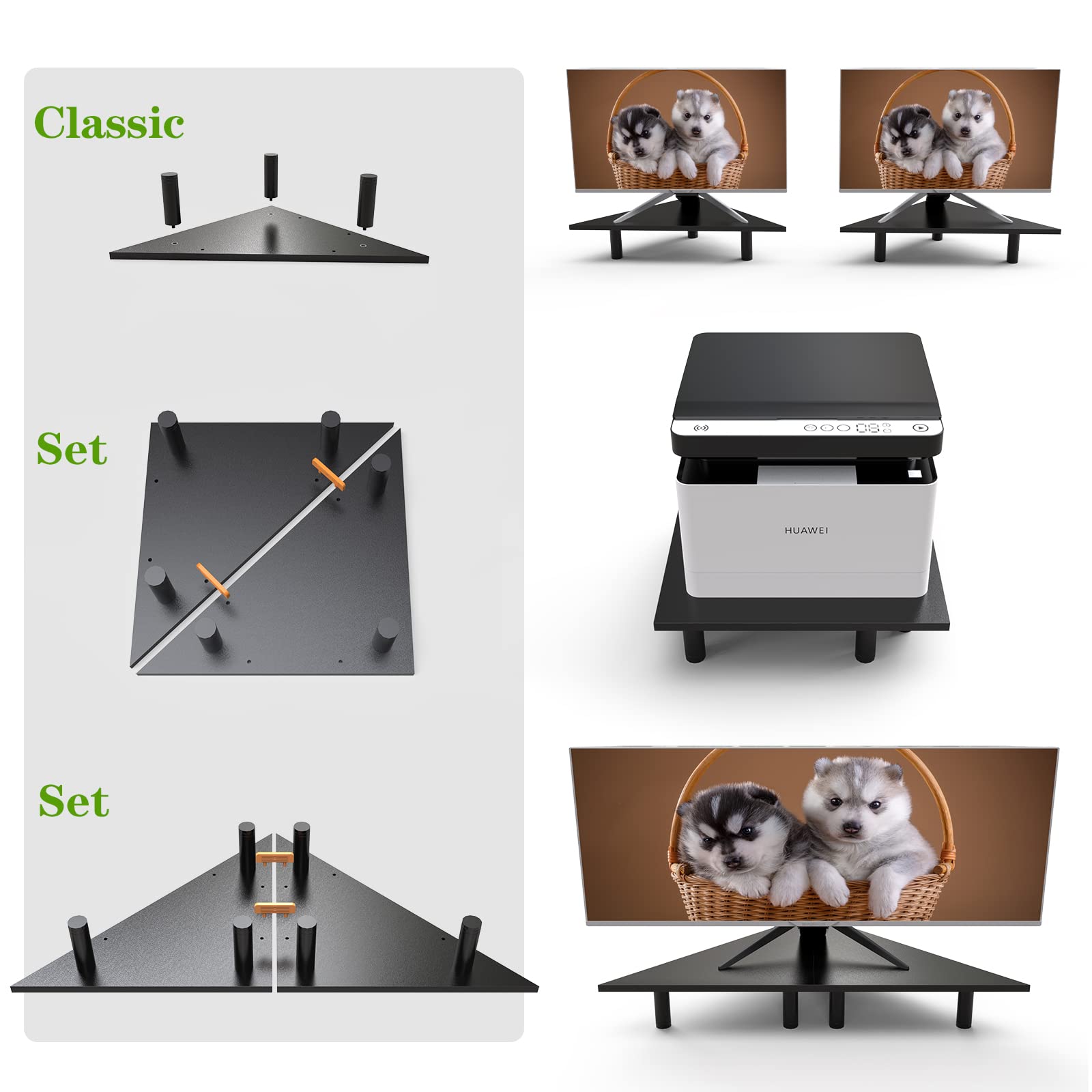 Paquete de 2 elevadores de monitor de esquina, estante de escritorio de madera y acero de altura ajustable de 27 pulgadas, diseño ergonómico que ahorra espacio, soporte de esquina universal