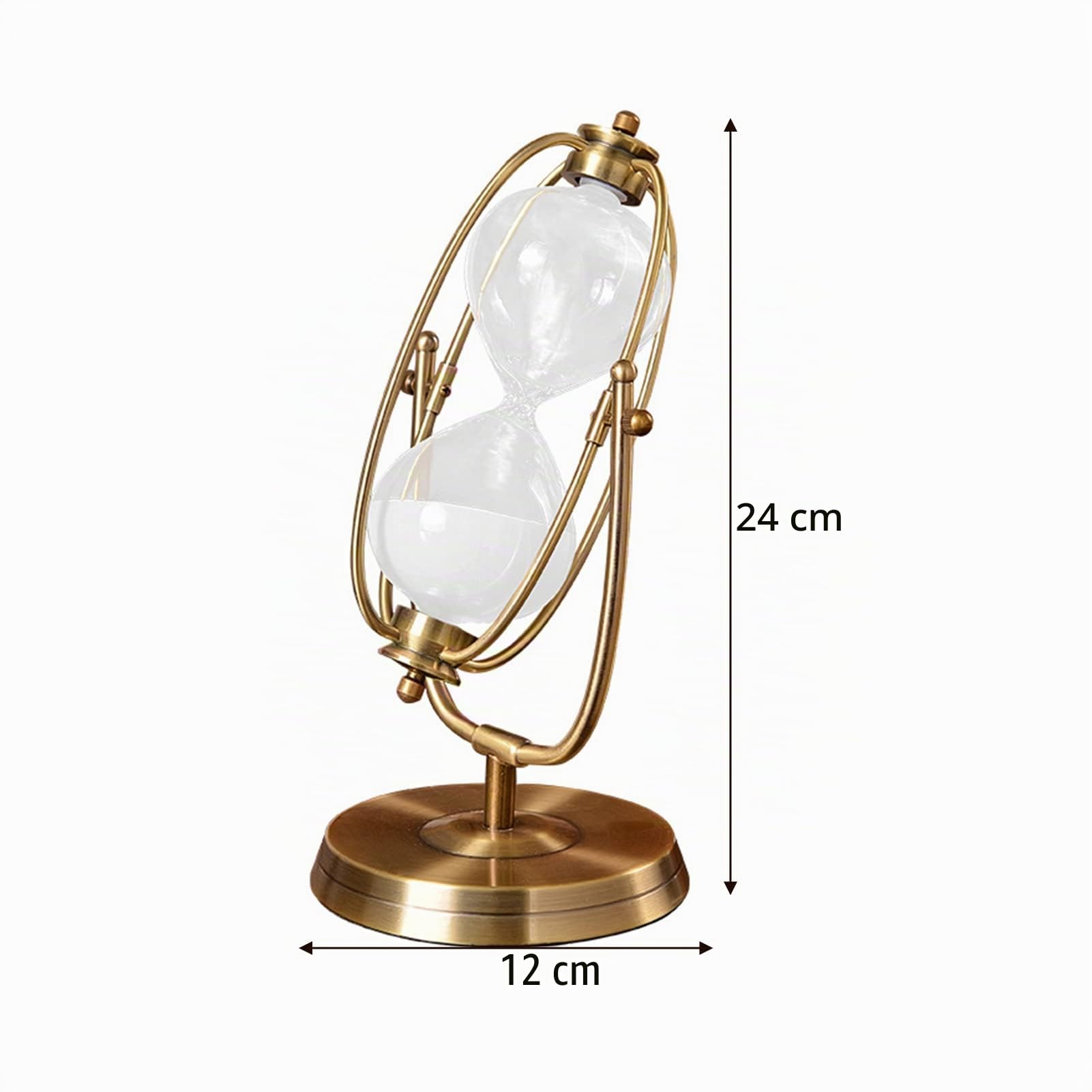 SYFUNLV Metall Sanduhren,Vintage-Sanduhr,12×24cm Rotierende Sand Timer, 30/15 Minuten,Vintage-Sanduhr,mit goldenen Seitstützen, Dekorative Sanduhr aus Glas Geschenkeinzigartiges Andenken (S)