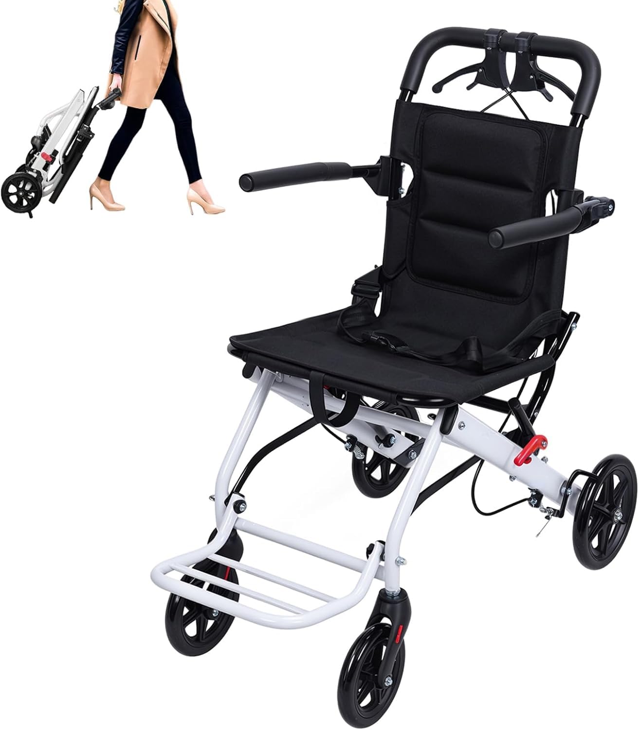 YGNVMCXJG Transfer Wheelchair Lightweight Foldable – Portable Travel Wheelchair for Seniors, Aluminum Frame, Airplane Friendly