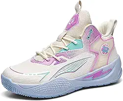 Novetra Tênis de basquete duráveis de cano alto para homens/mulheres com design elegante de bloqueio de cores(Beige,38 BR)