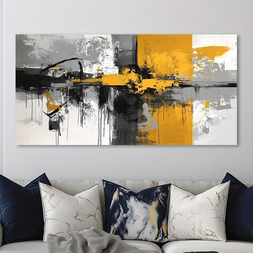 AEFOUU Canvas Print Abstract Wall Art Yellow Painting Contemporary Abstract Picture Artwork for Bathroom Living Room Wall Decor(80x160cm/32x63in/Frameless)