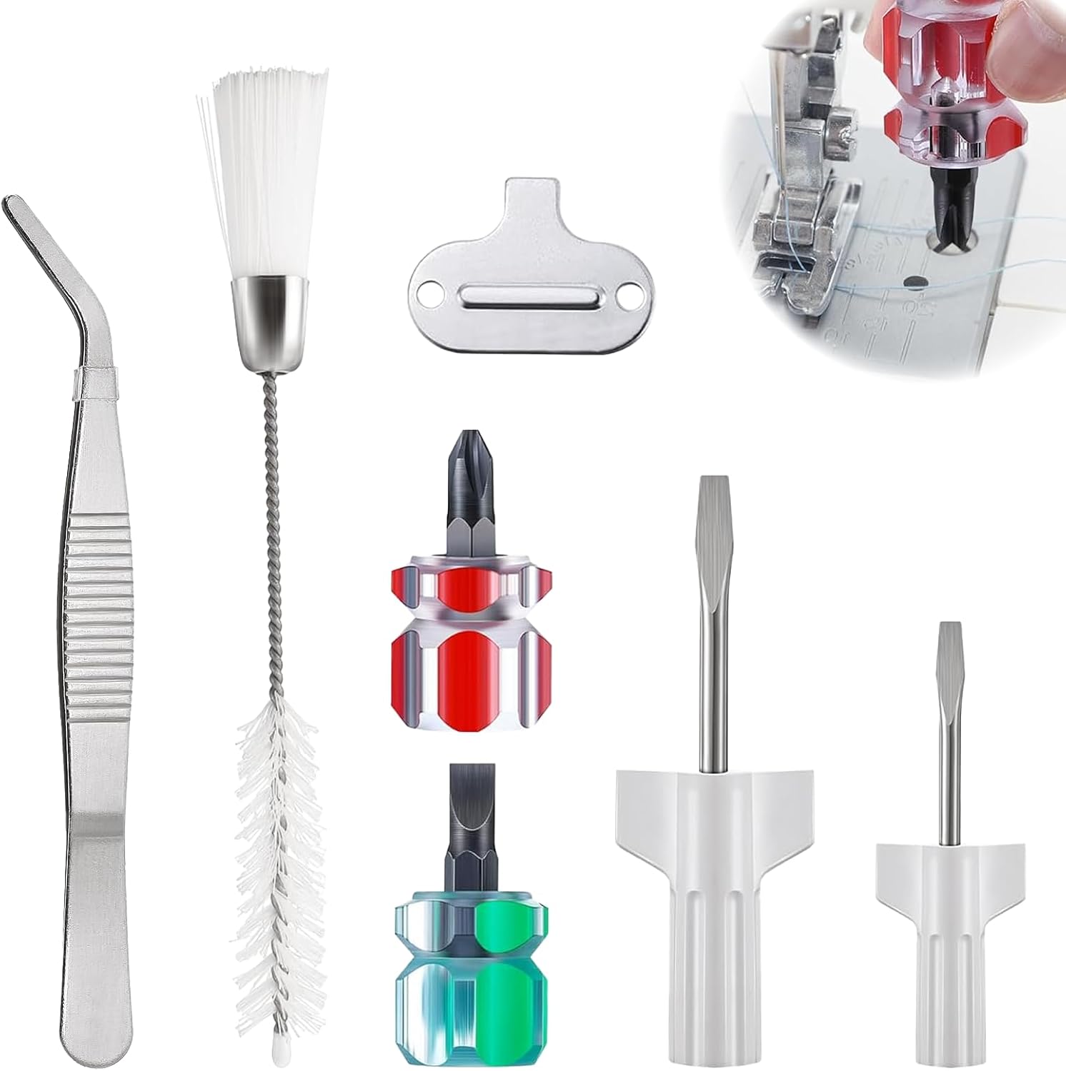 7 Pcs Sewing Machine Cleaning Kit,Sewing Machine Tools,Include Tweezers Double Ended Fluff Brush Needle Board Screwdriver and Short Screwdrivers,for Repair and Cleaning Machine Sewing