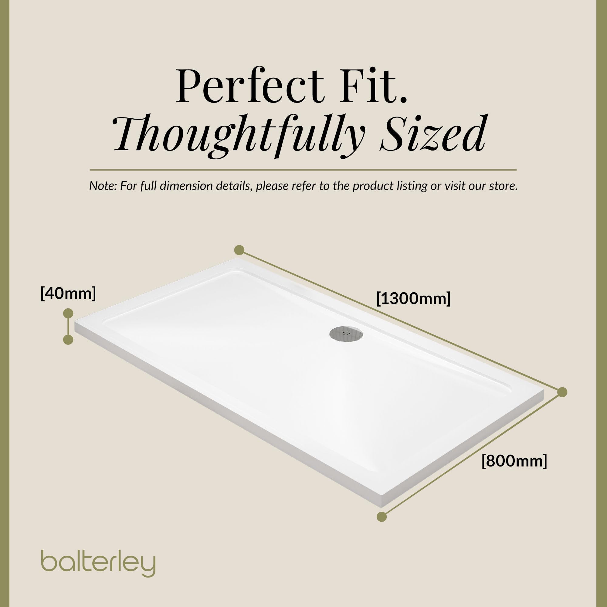 Pearlstone prostokątny brodzik prysznicowy (odpady nie są dołączone) - 1300 mm x 800 mm - biały