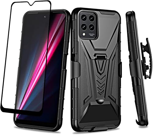 SPY - Funda para TMobile Revvl 6 Pro 5G con protector de pantalla de vidrio templado, cubierta híbrida con soporte para cinturón de teléfono, color