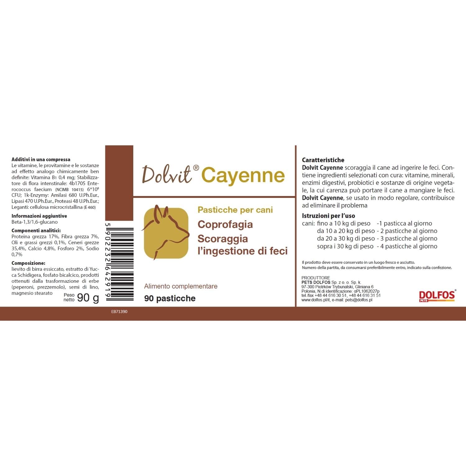 Dolvit Cayenne Coprophagie Chien - 90 pastilles à croquer inhabituelles, Complément naturel