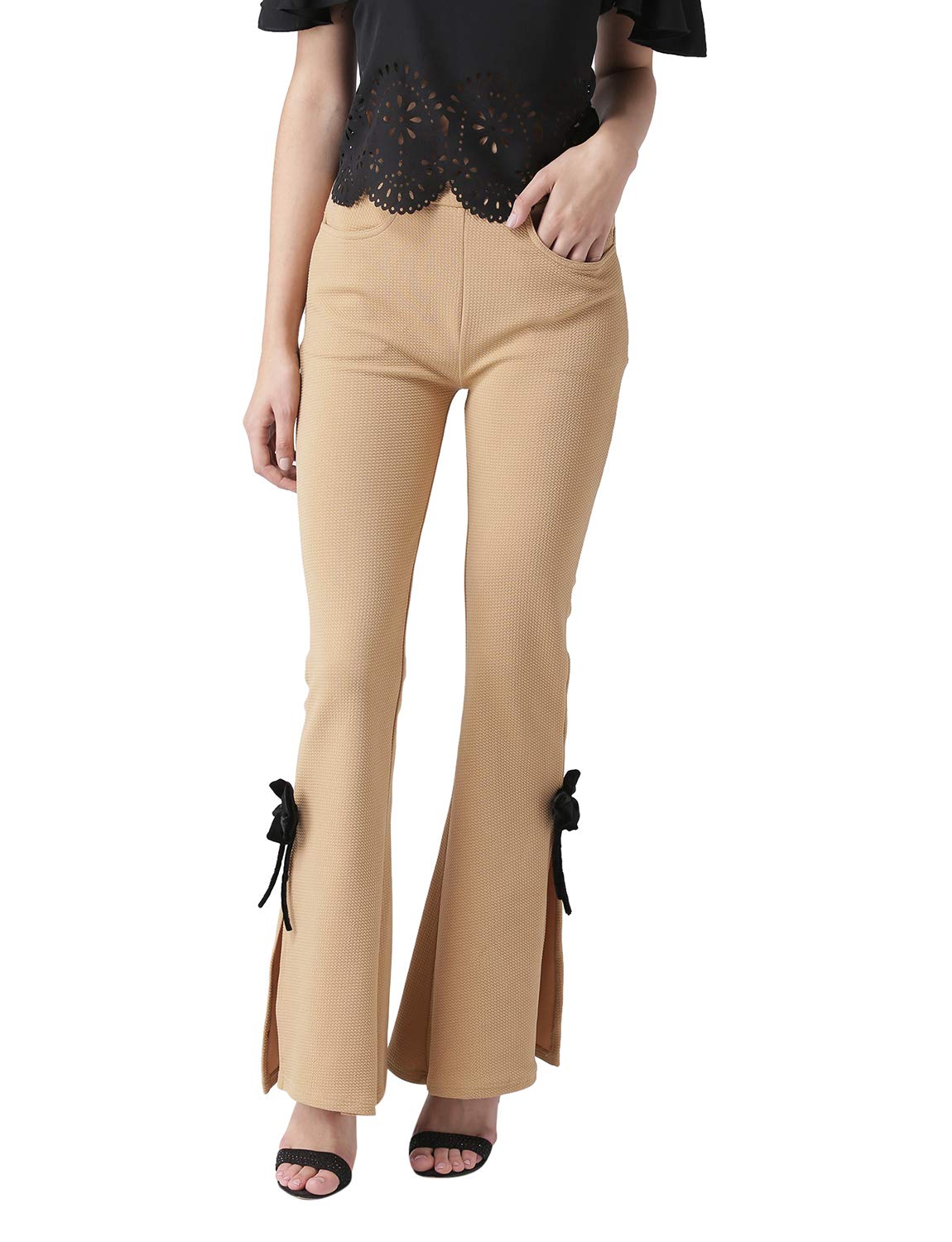 KASSUALLYWomen Black Coloured Solid Flared Pant 10027