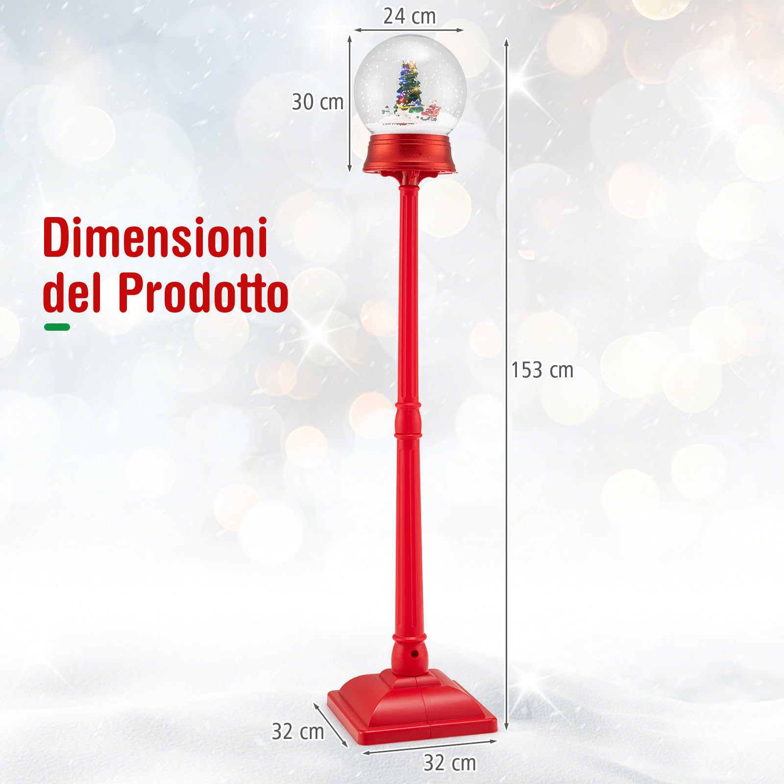 COSTWAY 150 CM Lampione Natalizio Musicale, Lampada Festiva con Lanterna a Globo di Neve Attivata dal Suono, Albero di Natale, Babbo Natale, Soldato e Scatole Regalo (Modello 3)