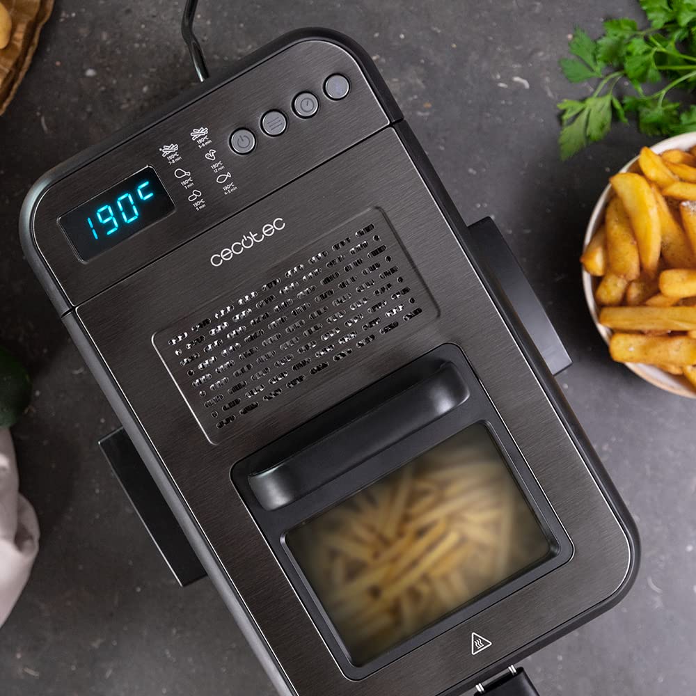 Cecotec Friteuse numérique Cleanfry Luxury 3000 Black. Design élégant en acier inoxydable et laquée noir avec 3,2 L de capacité et 5 programmes préétablis. (3,2 L, Dark)