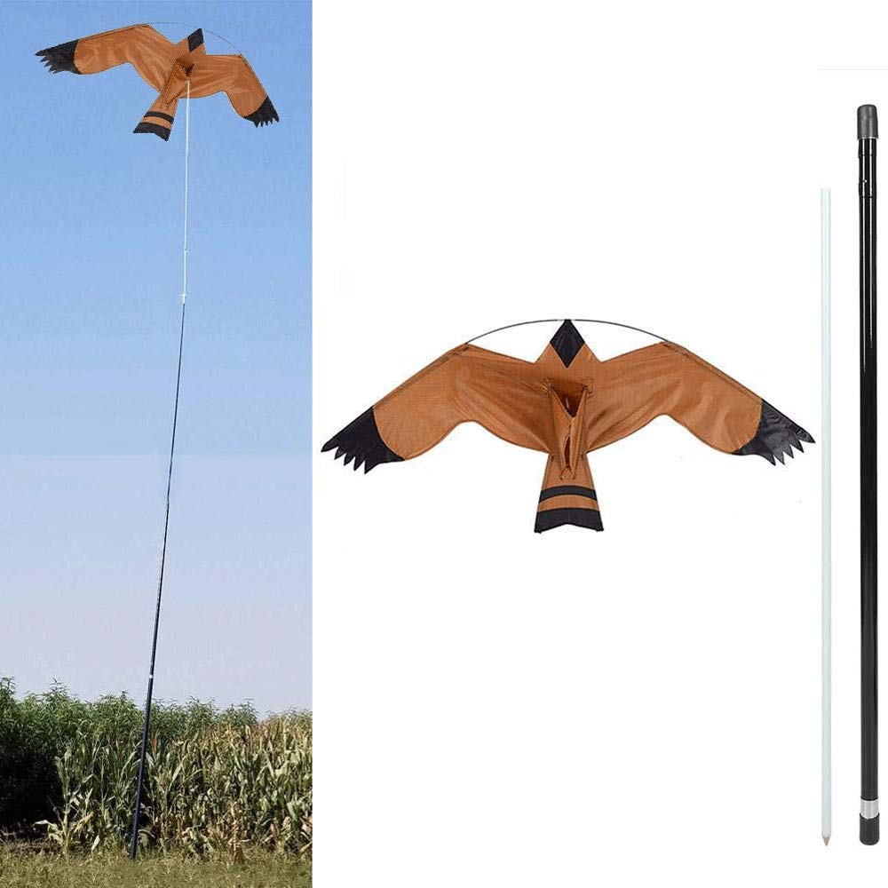 Set Aquilone Deterrente per Uccelli da Giardino, Repeller Spaventapasseri Difensori Falco Aquilone per La Decorazione di Esterni Giardino Fattoria Cortile con Asta Allungabile