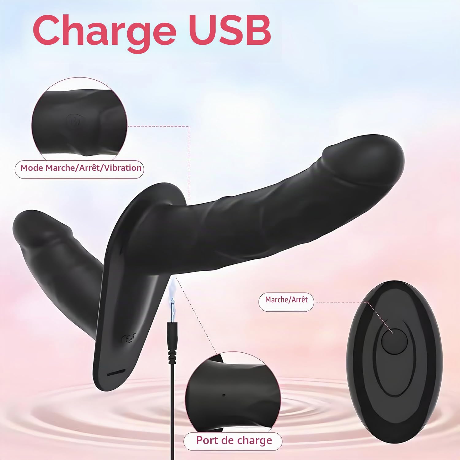 Godes Ceintures Strap On Double Gode Ceinture Couple Hetero Lesbiennes pour Pénétration Femme Homme Vibromasseur Anus Point G et Stimulation Clitoridienne, Ceinture Gode pour Couple Homme Femme (Noir)