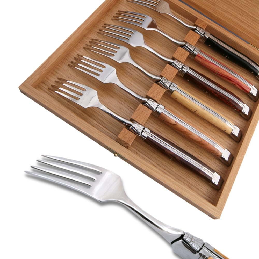 Coffret de 6 fourchettes laguiole de table bois assortis