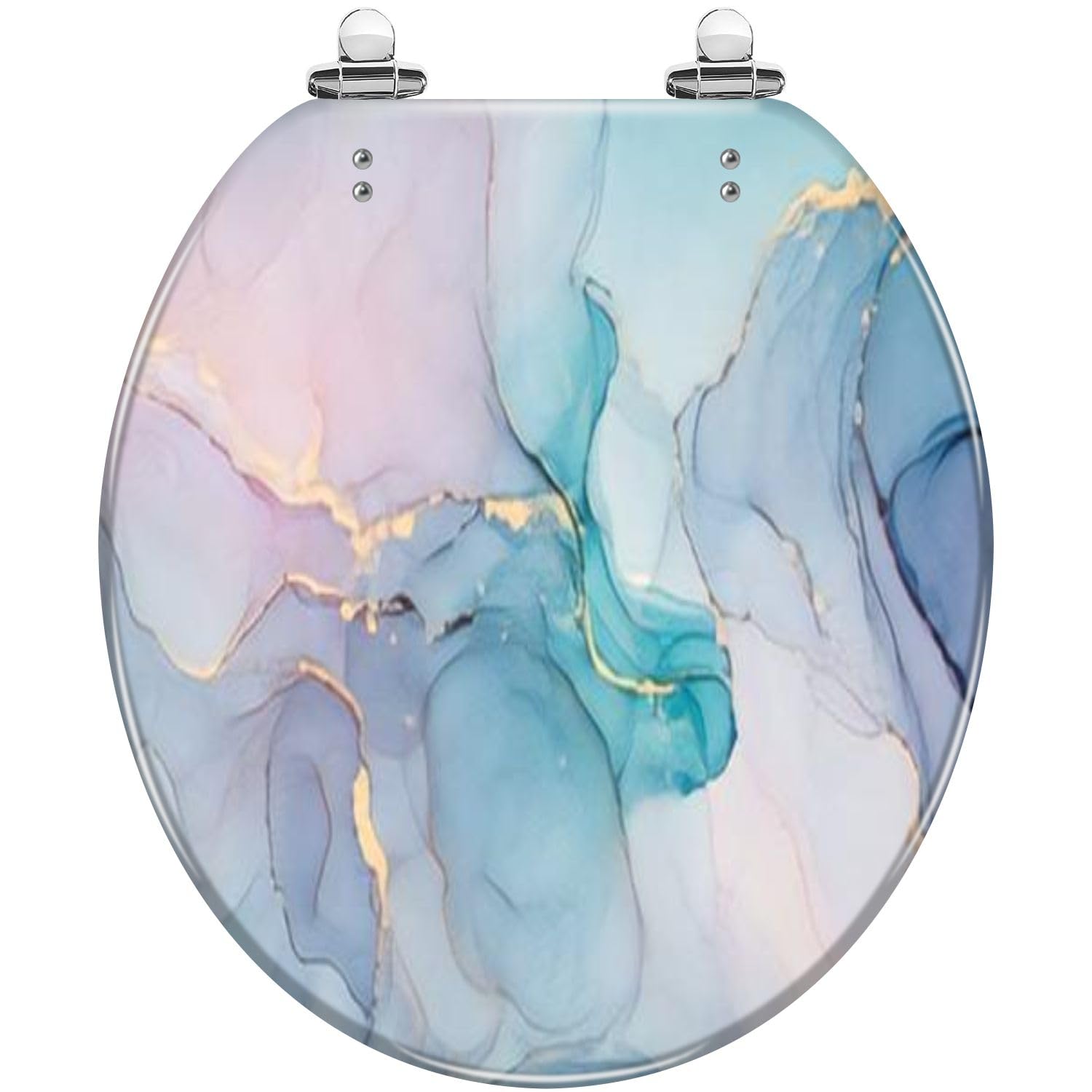 Round Toilet Seat Natural luxury abstract fluid art painting alcohol ink technique Resin Toilet Seat Quietly Slow Close with Quick-Release Hinges Toilet Seat with Cover Easy to Clean Install
