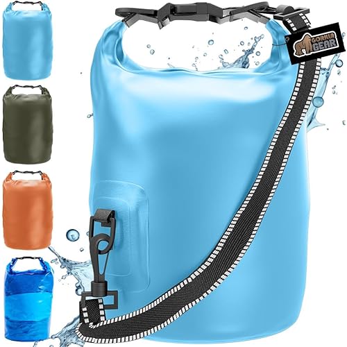 Gorilla Gear Heavy Duty 100% Waterproof IPX 6 Dry Bag, Tear and Puncture Resistant Bags, Kayaking Boating Hiking Camping Swimming Water Sports, Lightweight Outdoor Wet Storage Backpack, 10L Light Blue