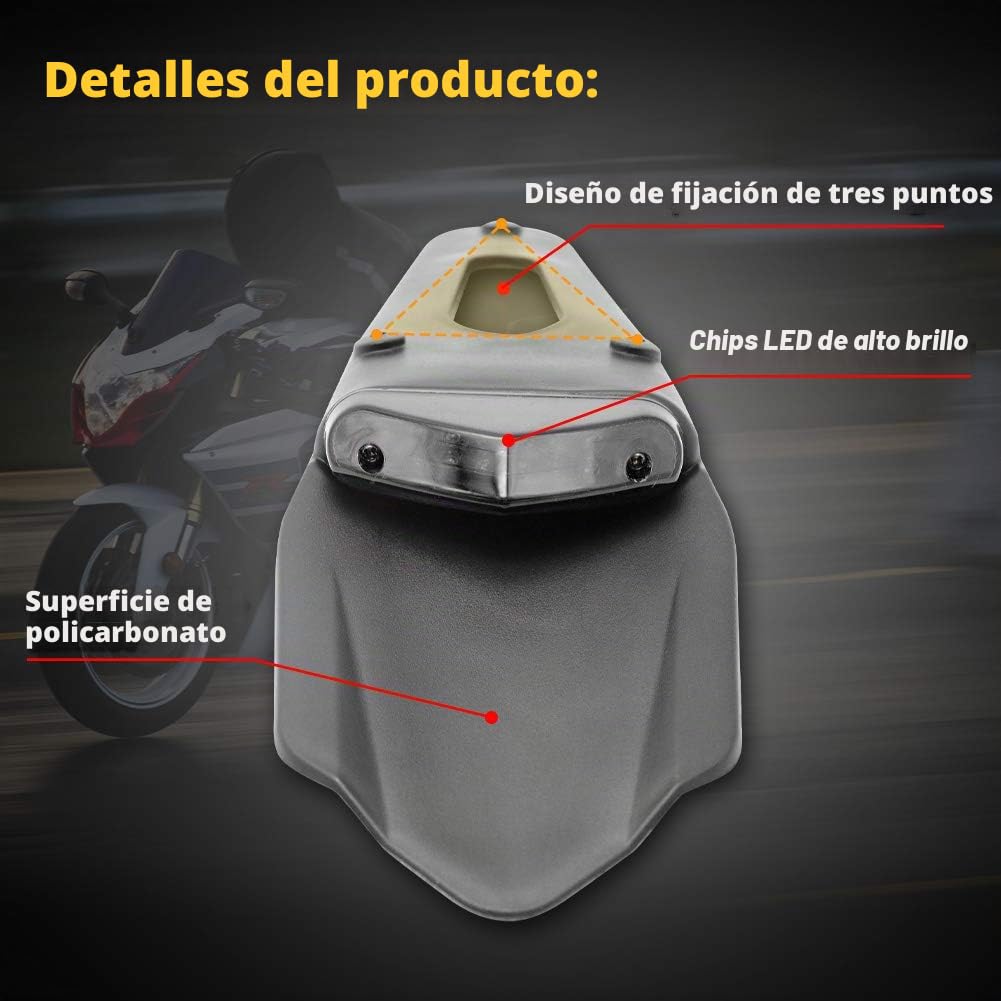 KaTur ‒ Guardabarros trasero con luz trasera de freno LED para motocicleta de motocross, enduro (lente roja)