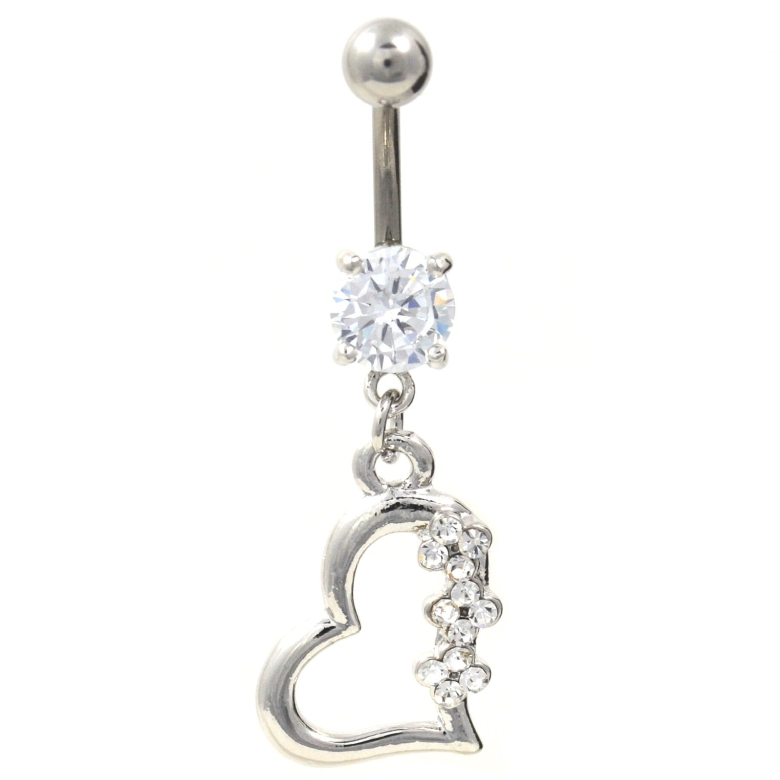 Titanium Gem Heart Belly Navel Ring Clear Gems Dangle Button Piercing Jewelry Solid Titanium Bar