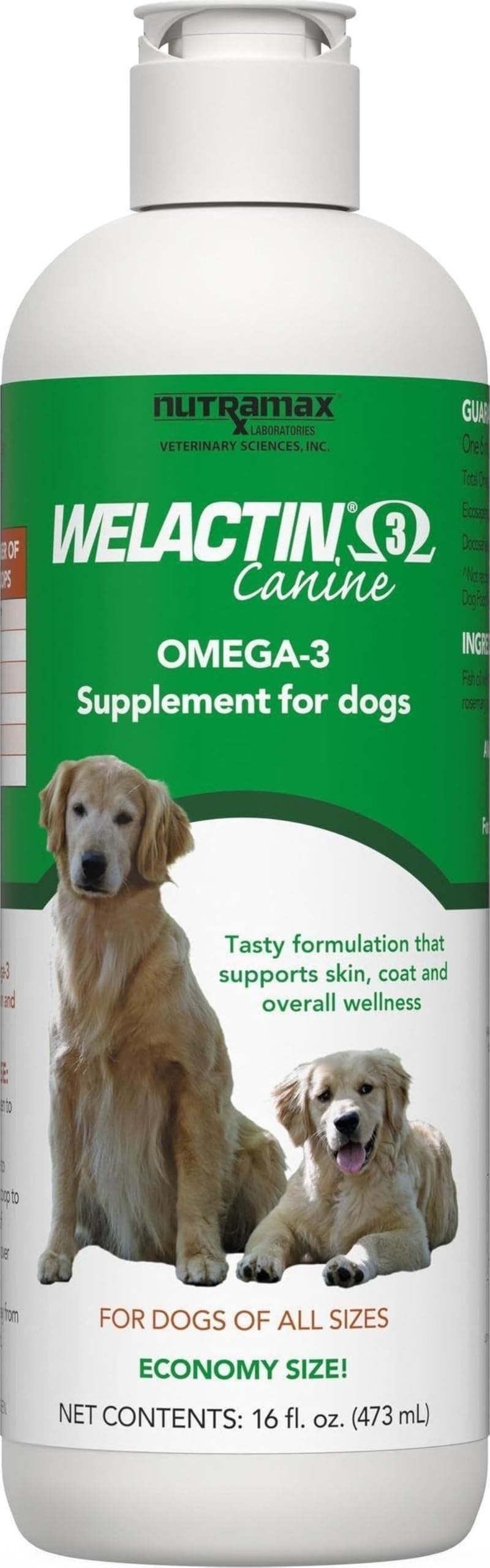 Nutramax Welactin Omega-3 Fish Oil Dog Supplement, Skin &amp; Coat, Liquid 16oz