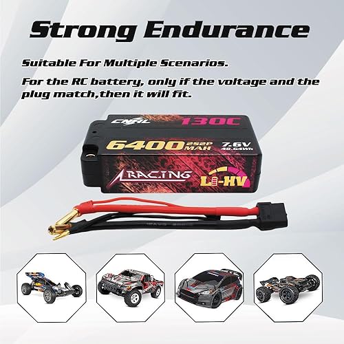 Miniatura 5 de CNHL 6400mAh 2S Lipo Battery Shorty High Voltage 7.6V 130C Estuche rígido con enchufe XT60 para RC coche, tanque, barco, avión, camión (2 paquetes)