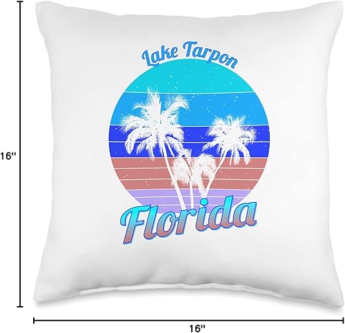 Miniatura 4 de Lake Tarpon Florida - Almohada retro de vacaciones con palmeras tropicales, 16 x 16 pulgadas, multicolor