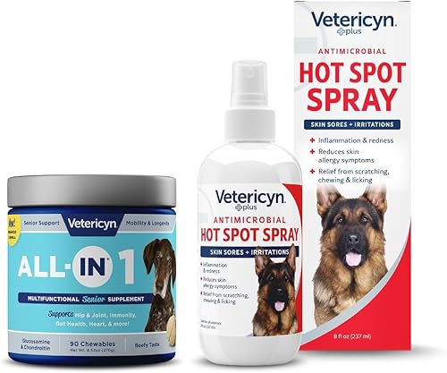Vetericyn Suplemento multifuncional para perros mayores todo en 1 con glucosamina y spray para puntos calientes Vetericyn Plus